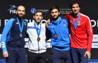 Men's Epee Podium (l to r Andrea Santarelli, Yuval Freilicch, Enrico Garozzo & Jiri Beran)